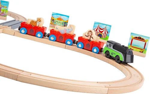Vista 2 de Juego de tren de madera magnético a pilas con pistas de madera Tren eléctrico iluminado + pista de sonido Safari Circus Animal Compatible
