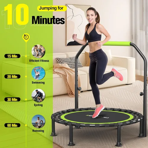 Vista 7 de ZCMHAXJ Mini trampolín plegable, trampolín de rebote de 40 pulgadas/48 pulgadas para adultos y niños, capacidad de 450 libras con barra ajustable