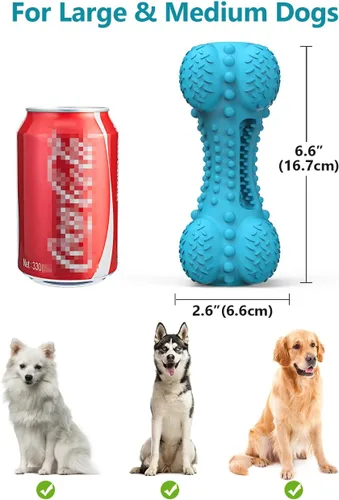 Vista 6 de SCHITEC - Juguete masticable para perros con sonido, hueso de goma natural resistente y duradero con cepillo de dientes, indestructible