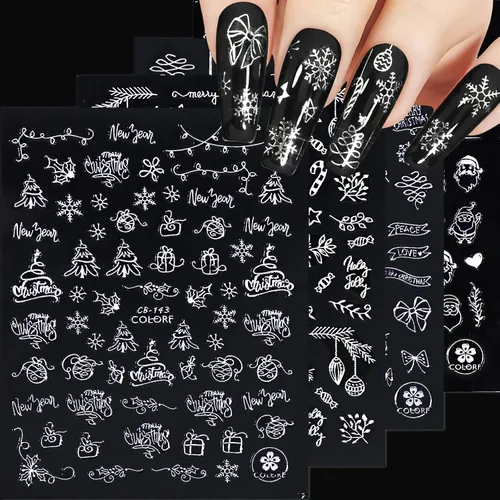 Vista 7 de Calcomanías de uñas – Navidad 3D, calcomanías autoadhesivas para uñas, patrón multicolor, 10 hojas, para arte de uñas