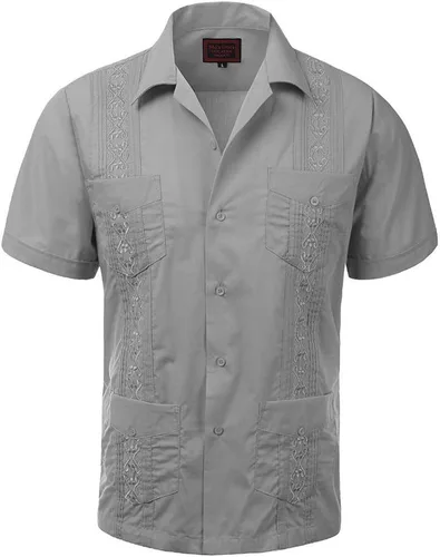 Vista 9 de vkwear Guayabera - Camisa de vestir casual con botones y manga corta para hombre