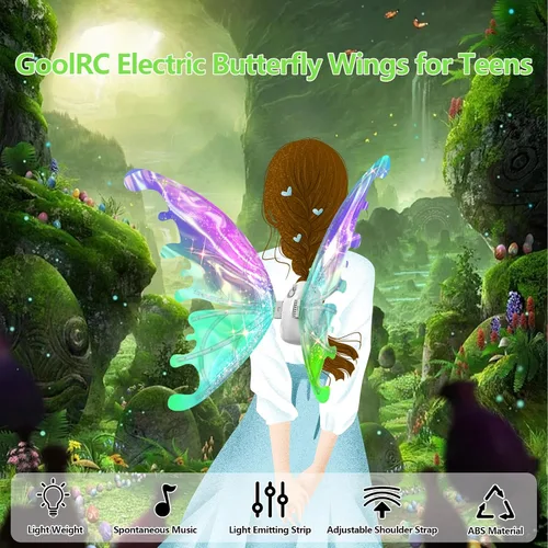 Vista 2 de GoolRC Alas de hadas iluminadas, alas de mariposa en movimiento con luces y música, ajustables, alas de mariposa LED para adolescentes, como