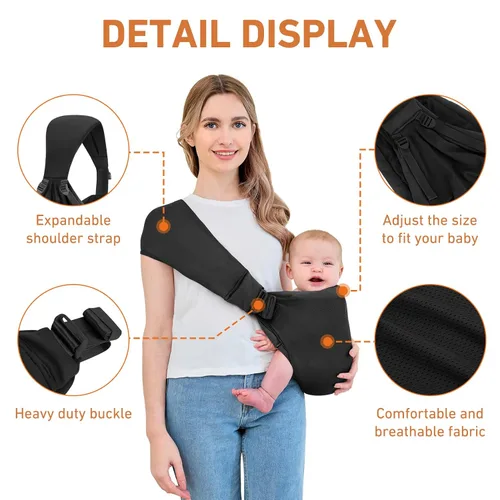 Vista 4 de Portabebés para recién nacidos a niños pequeños, portabebés de malla, ligero y transpirable, portabebés de verano, portabebés, talla única (negro)