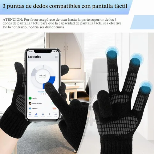 Vista 3 de Beanie Hat and Touchscreen Gloves with Winter Scarf 3PCS Set for Men Women Negro