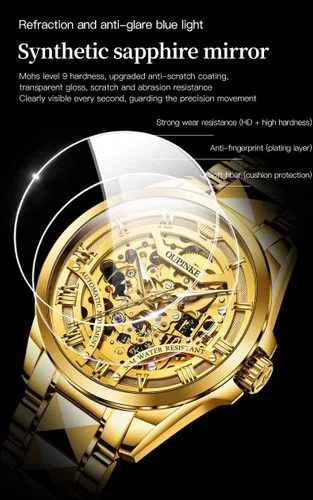 Vista 4 de OUPINKE Relojes de pulsera mecánicos automáticos para hombre, vestido de lujo, acero de tungsteno, luminoso, impermeable, zafiro, calendario