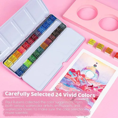 Vista 5 de Paul Rubens Juego de pintura de acuarela grado artista, 24 colores vivos con caja de metal portátil para artistas, principiantes, aficionados