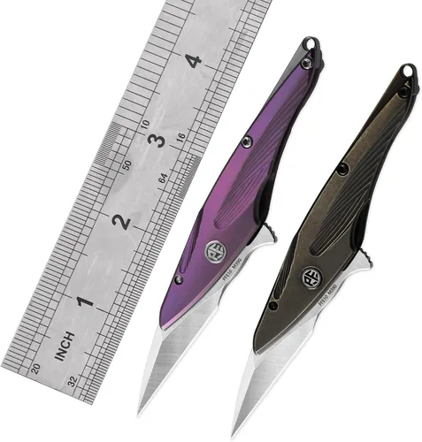 Vista 4 de Petrified fish PFE10 - Cuchillo plegable para colibrí, hoja de satén M390 de 1.06 pulgadas, mango de titanio de 1.05 onzas, cuchillo de bolsillo