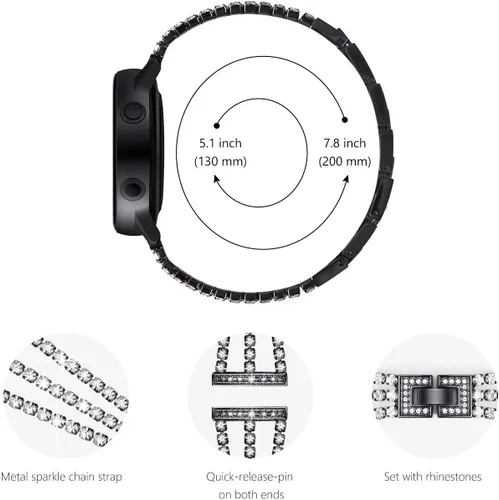 Vista 5 de Surace Galaxy Watch 40mm Correa con enlaces de diamantes brillantes para mujer - Negro