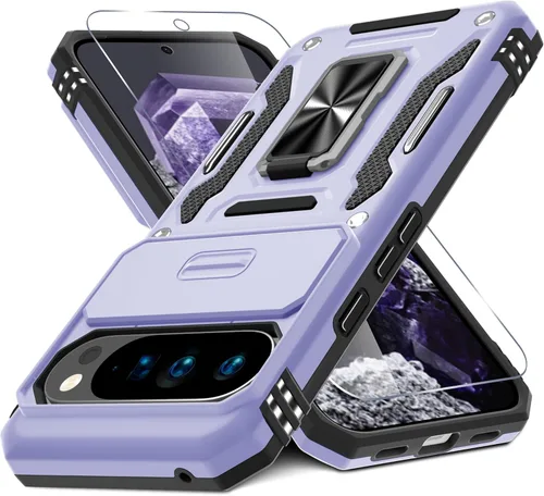 Vista 8 de DEERLAMN Funda para Google Pixel 10 Pro XL con cubierta deslizante para cámara + protector de pantalla (1 unidad), anillo giratorio con soporte