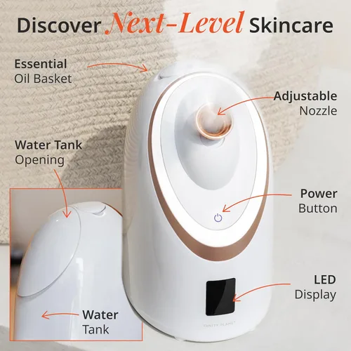 Vista 7 de Vanity Planet Senia - Vaporizador facial caliente y frío, vaporizador facial para limpieza profunda facial, aromaterapia, desintoxicante e
