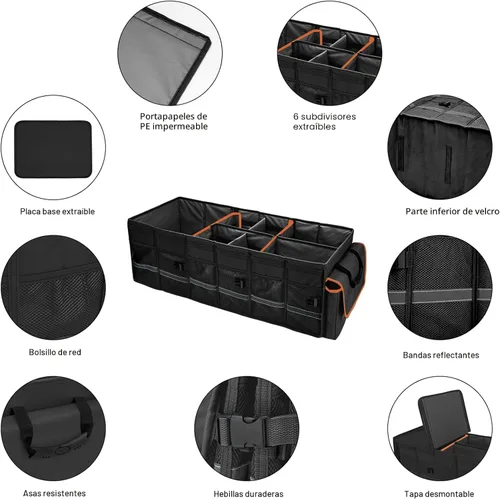 Vista 6 de Organizador y almacenamiento para maletero de automóvil con tapa y bolsa enfriadora extraíble a prueba de fugas, accesorios para automóvil, 6