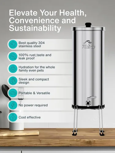 Vista 2 de Sistema de filtro de agua por gravedad para encimera, 3.17 galones/12L, acero inoxidable 304, purificador de agua alimentado por gravedad con 2