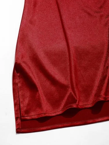 Vista 5 de ZAFUL Vestido corto de satén sin mangas con tirantes delgados para mujer con abertura lateral cuello redondo vestido de fiesta de cóctel