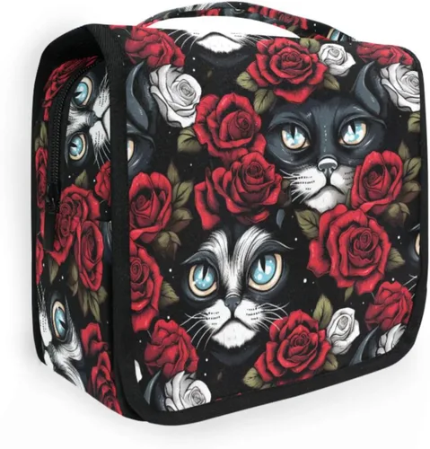 Vista 28 de MNSRUU Neceser colgante con diseño de calavera y girasol, bolsa de maquillaje de viaje para artículos de tocador, organizador de artículos