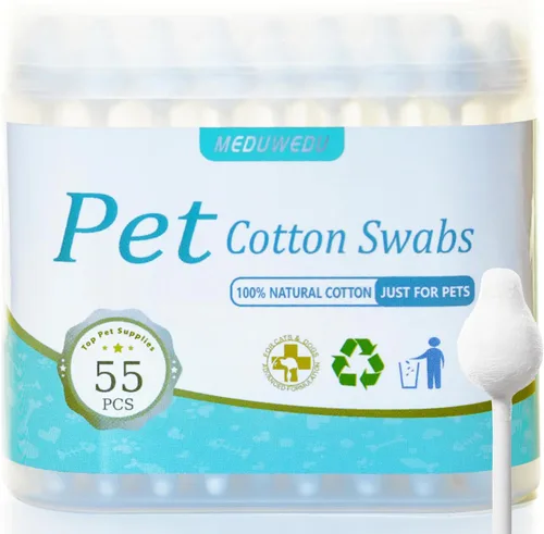 Vista 6 de MEDUWEDU Dúo de higiene de oídos – Toallitas perfumadas para dedos de melocotón + hisopos de algodón para perros y gatos