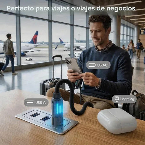 Vista 5 de MFish Cable de carga rápida 4 en 1 de 240 W, negro, 3.3 pies