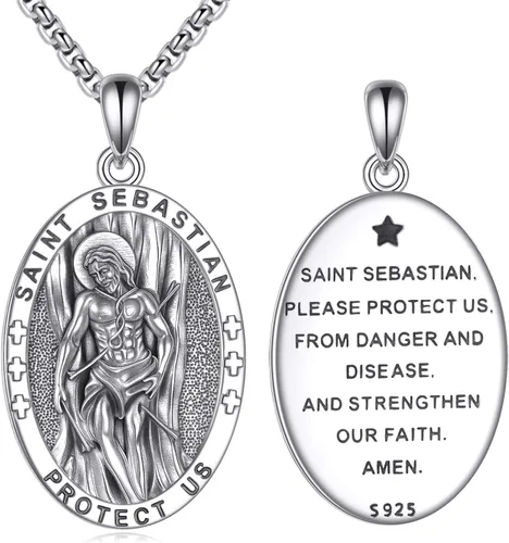 Vista 14 de Collar de Santo Patrón Plata de Ley 925 Colgante Medallón Amuleto Ovalado con Cadena de 22+2 Pulgadas Regalo de Joyería para Hombres y Mujeres