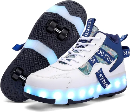 Vista 8 de HHSTS Zapatos de patinaje para niños mejorados con 16 luces LED, modelo de 4 ruedas iluminadas, para niños y niñas, tenis de moda para niños