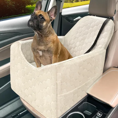 Vista 12 de Asiento de automóvil para perros pequeños/medianos, asiento elevador de perro de espuma viscoelástica, seguridad de viaje con funda extraíble