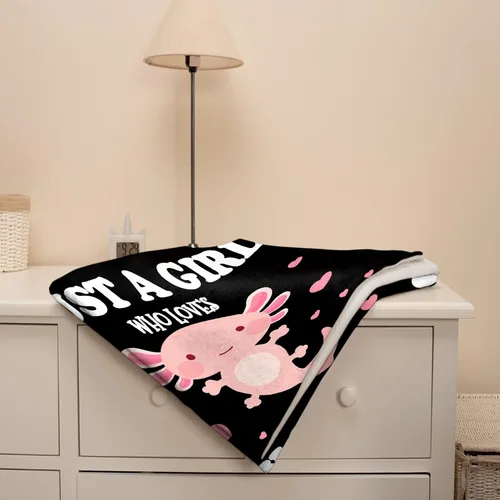 Vista 6 de Manta de Axolotl de regalo para niñas y mujeres, mantas ligeras con la frase "Just A Girl Who Loves Axolotls" de felpa con bonitos animales y peces