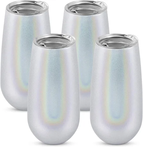 Vista 9 de Paquete de 4 vasos de copa de champán con doble aislamiento sin tallo, 6 onzas, irrompibles y reutilizables, copas de cóctel para brindar, gran 1