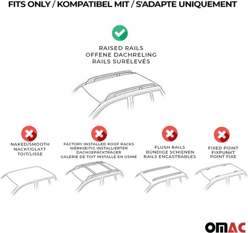 Vista 4 de OMAC Barras transversales de aluminio para VW Touareg 2004-2006, 2 unidades, antirrobo para viajes, kayak, canoa, surf, esquí, snowboard, camping