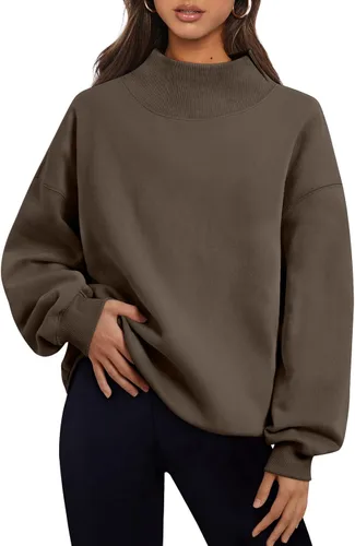 Vista 27 de Trendy Queen Sudaderas de cuello alto para mujer, de gran tamaño, trajes de Albaricoque