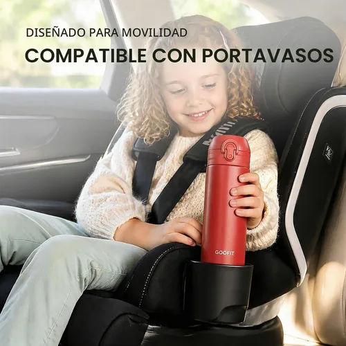 Vista 2 de GOOFIT Botella de agua de acero inoxidable para niños de 16 onzas, doble pared aislada al vacío, tapa a presión con anillo de bloqueo, sin BPA, a