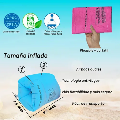 Vista 5 de Inflatable Arm Floaties for Kids, Blow up Arm Bands, Children Swimm Rings