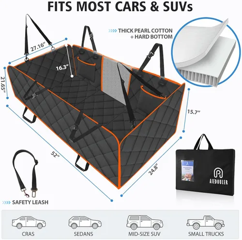 Vista 4 de Funda de asiento trasero para perro, hamaca para perro de fondo duro para automóvil, impermeable, suave, extensor de cama de viaje, soporta 400
