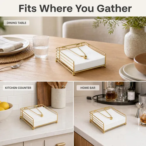 Vista 5 de hiwafifi Servilletero para mesa, dispensador de servilletas plano con brazo pesado, soporte cuadrado de papel de cóctel de elegante hierro rústico