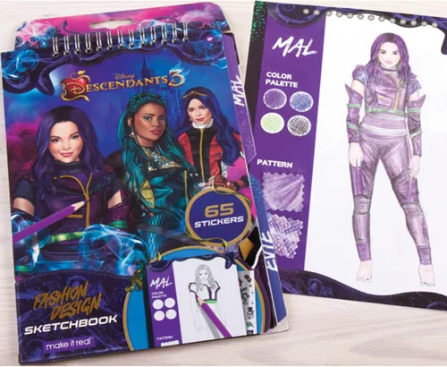 Vista 4 de Disney Descendants 3 - Mesa de luz de seguimiento de diseño moderno para niñas, juego de 9 piezas con cuaderno de bocetos, calcomanías, páginas