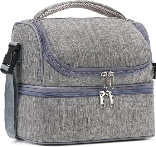 Vista 23 de FlowFly Bolsa de almuerzo aislada de dos pisos para niños, niñas, hombres, mujeres, con correa ajustable, para automóvil