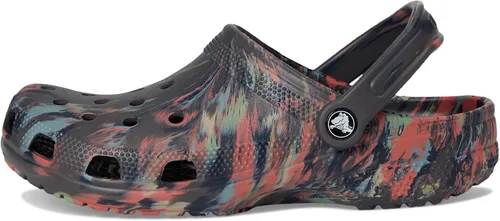 Vista 4 de Crocs Zuecos clásicos unisex para adultos, diseño de teñido anudado marmoleado, color arena negra/multicolor, para hombre, 13, 15, mediano