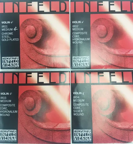 Vista 5 de Thomastik Infeld - Juego de cuerdas para violín rojo 4/4, calibre medio con extremo de bola extraíble, acero chapado en oro E