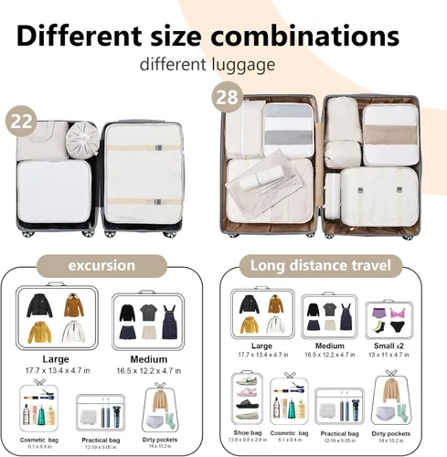 Vista 2 de Easortm Cubos de equipaje para viajes, bolsas organizadoras de equipaje grandes, juego de bolsas organizadoras de maleta, cubos de viaje con bolsa