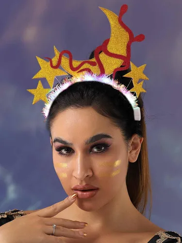 Vista 3 de Diadema iluminada con luces de estrella y luna, tocado intermitente, aros de serpiente, accesorios para el cabello, para fiestas de disfraces