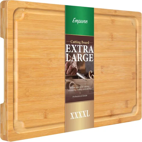 Vista 13 de Tabla de cortar extragrande, tablas de cortar de bambú de 16 pulgadas para cocina con ranura para jugo y asas, tabla de cortar de cocina para tabla