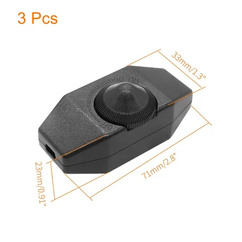 Vista 6 de BokWin - Juego de 3 interruptores de atenuación rotativos en línea, 110 V, color negro Max 60W, Incandescent & Dimmable LED Compatible