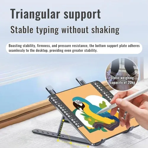 Vista 6 de Soporte para computadora portátil de escritorio, soporte para iPad, aleación de aluminio, plegable portátil, 7 niveles ajustables, ergonómico