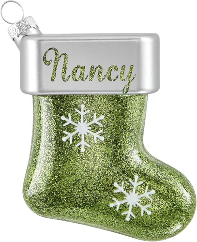 Vista 15 de Let's Make Memories Adorno de Navidad personalizado, cristal con forma de calcetín con purpurina, nombre grabado con láser, tono de joya, adorno