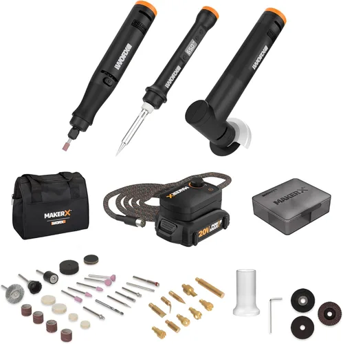 Vista 14 de Worx MAKERX WX992L 20V Kit de herramientas de manualidades (2 piezas) - Herramienta giratoria + cepillo de aire