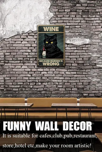 Vista 3 de Zomyto Letrero de metal vintage con gato y vino, tiempo pasado con vino y gatos, arte de pared único para el hogar, cocina, cueva de hombre, bar