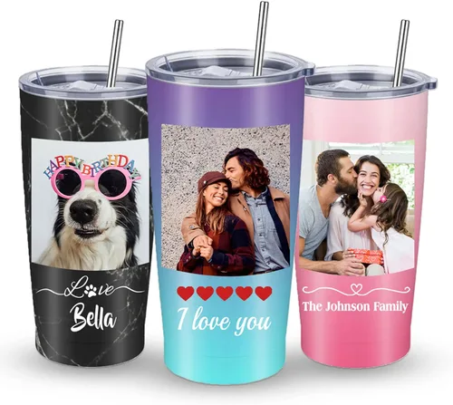 Vista 10 de Regalos personalizados para mujeres, vaso delgado personalizado con nombre, flor de nacimiento, vaso aislado personalizado con tapa y pajita, regalo