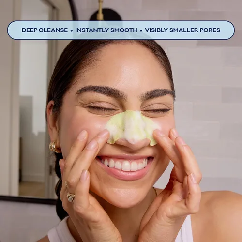 Vista 4 de Bioré Mascarilla de nariz burbujeante para refinar poros, ácido glicólico y ácido hialurónico exfoliante para cara, mascarilla limpiadora de poros