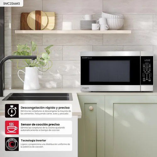 Vista 2 de SHARP Horno microondas para encimera con plato giratorio extraíble de 16.5 pulgadas, 1200 vatios, 2.2 pies cúbicos, acero inoxidable Acero