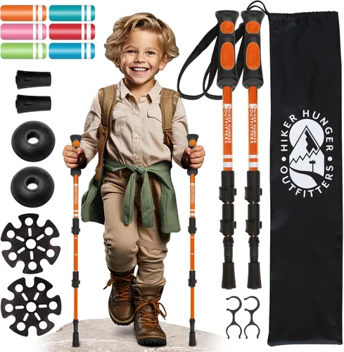 Vista 9 de Kids Hiking Poles by USA Brand - Lightweight Collapsible Kids Walking Stick w/Quick Adjustable Flip Locks