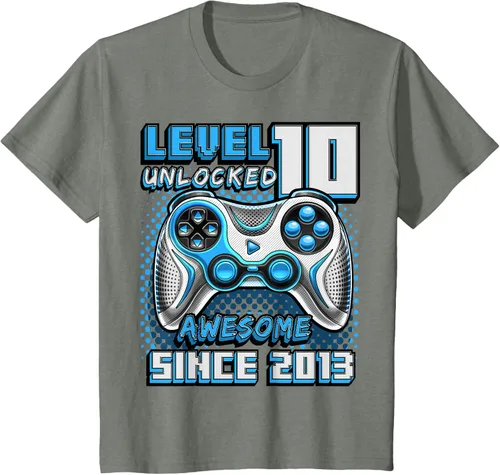 Vista 73 de Level 10 Unlocked Awesome 2013 Video Game 10th Birthday Boy T-Shirt, Negro