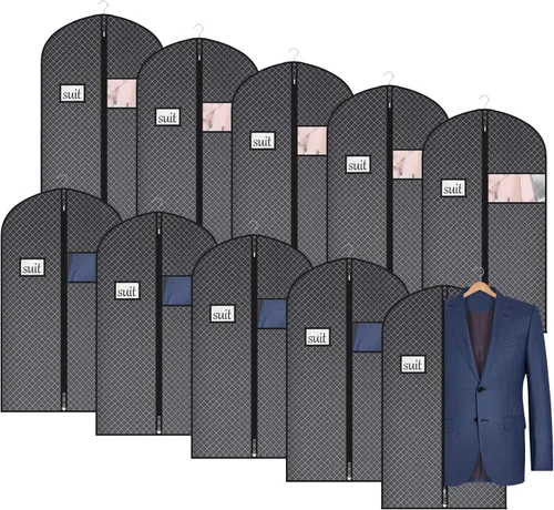 Vista 18 de Univivi Bolsas de ropa para almacenamiento, bolsas de ropa colgantes de 40 pulgadas con ventana transparente y tarjetero de identificación