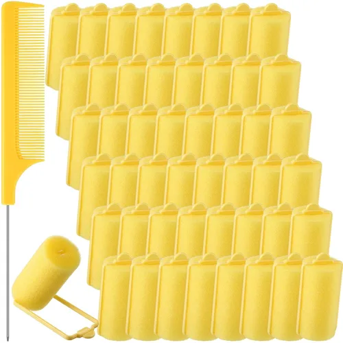 Vista 8 de Syhood 48 rodillos de espuma para peinar durante la noche, rizadores flexibles sin calor y peine de cola de rata para cabellos cortos/largos